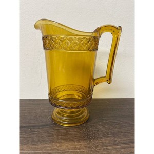 Amber Glass Footed Pitcher with Handle and Diamond Band