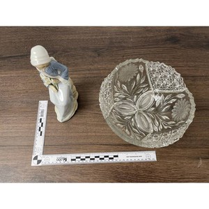 Lladro Porcelain Girl Figurine with Crystal Bowl Set