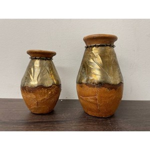 Wood and Metal Handcrafted Vases Set of 2