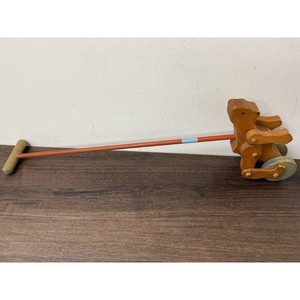 Wood Pull Toy Dog with Long Handle, 4-Wheel