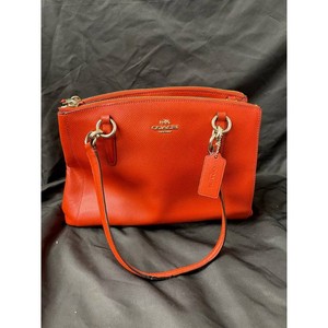 Coach Red Pebbled Leather Tote Bag with Dual Zippers