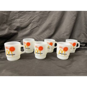 McDonalds White Glass Coffee Mugs Set of 6
