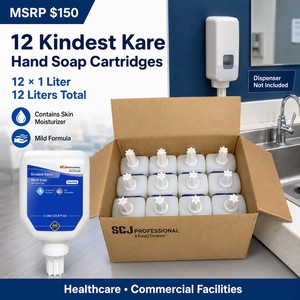 MSRP $150 Case of 12 SC Johnson Professional Kindest Kare Essential Hand Soap Cartridges  1 Liter Each, 12 Liters Total  Mild Skin Cleanser with Moisturizer for Healthcare and Commercial Facilities