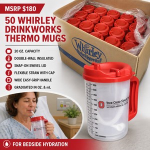 MSRP $180 Lot of 50 Whirley DrinkWorks 20-Oz. Thermo Drinking Mugs  Double-Wall Insulated with Graduated Measurements, Snap-On Swivel Lids, Wide Handles and Flexible Straws  Ideal for Bedside Hydration