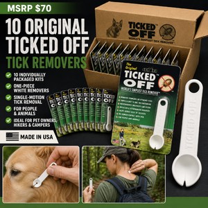 MSRP $70 Lot of 10 Original Ticked Off White Tick Removers  Individually Packaged One-Piece Tools for Single-Motion Tick Removal  Ideal for People, Pets, Hiking and Camping