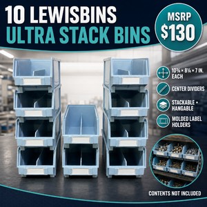 MSRP $130 Lot of 10 LewisBins Teal Ultra Stack Divided Storage Bins  10�  8�  7 In. Each  Stackable and Hangable With Molded Label Holders