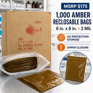 MSRP $175 Case of 1,000 RD Plastics Amber Reclosable UV-Protection Bags, 6 x 8 In., 3 Mil  Zipper Closure for Pharmacy, Laboratory and Light-Sensitive Storage