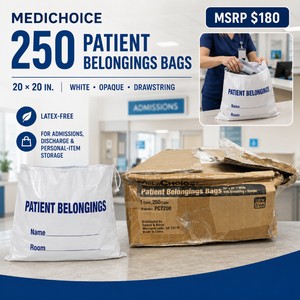 MSRP $180 Case of 250 MediChoice Patient Belongings Bags, 20  20 In.  White Opaque Drawstring Bags With Name and Room Fields  Latex-Free Bulk Supply for Admissions and Discharge