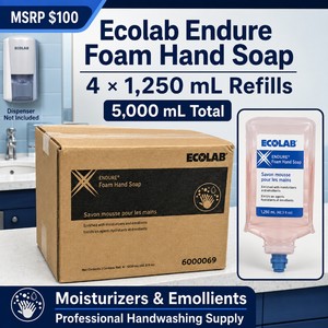 MSRP $100 Sealed Case of 4 Ecolab Endure Foam Hand Soap Refills  1,250 mL Each, 5,000 mL Total  Moisturizers and Emollients for Professional Handwashing