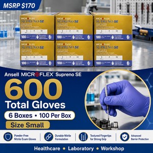 MSRP $170 Lot of 6 Ansell MICROFLEX Supreno SE Small Powder-Free Nitrile Exam Glove Boxes  600 Total Gloves  Textured Fingertips, Durable Construction and Advanced Barrier Protection