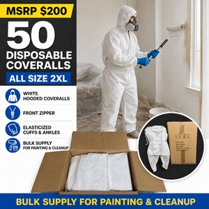 MSRP $200  1 Case (50 each) Xiantao Hank Hazmat Painting Protective Coveralls Bunny Suits Disposable  Size 2XL  Lightweight & Breathable Protection  Ideal For Medical, Industrial, Or Home Use  Easy To Wear & Dispose