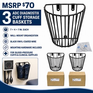 MSRP $70 Lot of 3 ADC Diagnostix Black Wall-Mount Blood-Pressure Cuff Storage Baskets  7  4  7 In. Each  Vinyl-Coated Wire With Mounting Hardware Included