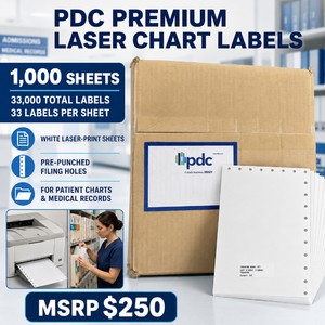 MSRP $250 PDC Premium White Laser Chart Labels  1,000 Sheets With 33,000 Total Labels and Pre-Punched Filing Holes  Designed for Patient Charts and Medical-Records Workflows