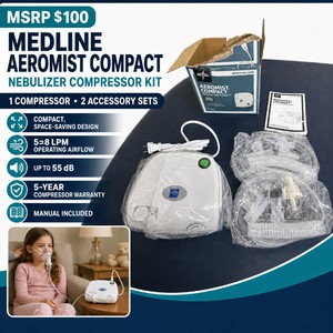 MSRP $100 New Medline AeroMist Compact Nebulizer Compressor Kit  1 Compressor With 2 Accessory Sets and Manual  Compact Design, 58 LPM Airflow and 5-Year Warranty