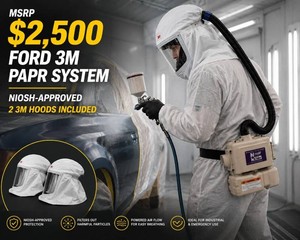 MSRP $2500 New Ford 3M NIOSH-Approved PAPR Powered Air Purifying Respirator System &amp New HE Filter, Hose &amp 2-3M Size L Hoods For Emergency Preparedness Uses DeWalt 20V MAX Battery &amp Charger (Not Included Buy Online About $50)
