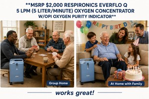 MSRP $2,000 Respironics EverFlo Q 5 LPM (5 LiterMinute) Oxygen Concentrator WOPI Oxygen Purity Indicator, Reliable Continuous-Flow Home Oxygen Therapy For COPD, Emphysema, Hospice, Home Healthcare, Assisted Living &amp Rehabilitation Works Great