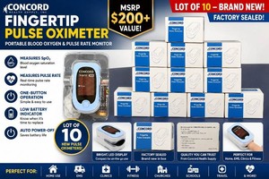 MSRP $200 Lot of 10 New Concord Health Supply Fingertip Pulse Oximeters, Portable LED Display SpO Blood Oxygen Saturation &amp Pulse Rate Monitors, One-Button Operation, Auto Power-Off, Low Battery Indicator, For Home, EMS, Clinics &amp Fitness