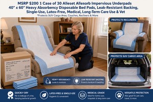 MSRP $200 1 Case of 30 Alleset Allesorb Impervious Underpads 40 x 60 Heavy Absorbency Disposable Bed Pads, Leak-Resistant Backing, Single-Use, Latex-Free, Medical, Long-Term Care Use &amp Vet Protects SUV Cargo Area, Couches, Recliners &amp More