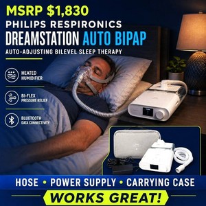 MSRP $1,830 Philips Respironics DreamStation Auto BiPAP With Heated Humidifier  Auto-Adjusting Bilevel Sleep Therapy, Bi-Flex Pressure Relief, Hose, Power Supply and Carrying Case  Works Great