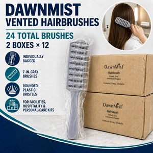 MSRP $280 Lot of 24 NEW DawnMist Gray Vented Hairbrushes  2 Boxes of 12 Individually Bagged 7-In. Brushes  Rounded Plastic Bristles for Facilities and Personal-Care Kits