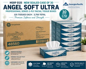 MSRP $125 NEW Sealed Case of 30 Georgia-Pacific Angel Soft Ultra Professional Series 2-Ply Facial Tissue Boxes  125 Tissues Each, 3,750 Total  Premium Softness and Strength