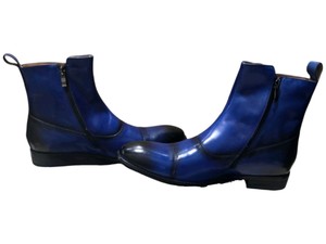 Renaissance Mens Blue Double Monk Strap Leather Ankle Boots Size 43US 10 w Box