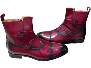Renaissance Mens Double Monk Strap Ankle Boots RedBurgundy Size 9  EU 43
