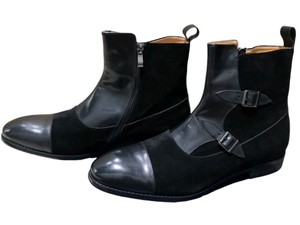 Renaissance Mens SuedeLeather Double Monk Strap Ankle Boots Black Size 13  EU 46