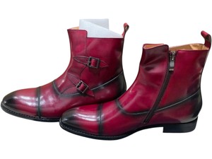 Renaissance Mens Double Monk Strap Ankle Boots RedBurgundy Size 9  EU 43