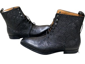 Renaissance Mens Black Reptile-Textured Lace-Up Ankle Boots Size 942 w Box