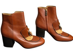 Chlo Brown Leather Ankle Boots Size 37.5 Made in Italy Gold-Tone Hardware