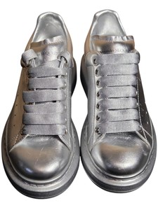 Alexander McQueen Silver Metallic Leather Platform Sneakers Womens Size 6.5