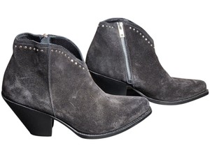 Celine Paris Black Suede Studded Ankle Boots Size 36 Side Zip Block Heel
