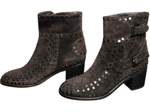 Brown Suede Studded Ankle Boots Size 36 Made in Italy Block Heel