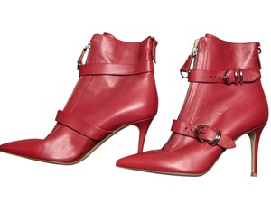 Gianvito Rossi Red Leather Pointed Toe Ankle Boots Size 38 Made in Italy