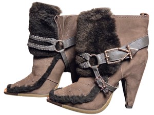 Ivy Kirzhner New York Brown Faux Fur High Heel Ankle Boots Size 6M