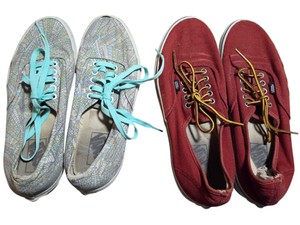 Lot of 2 Vans Authentic Canvas Sneakers  Mens 8.5 & 10.5  Patterned & Red