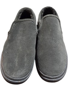 Minnetonka Womens Black Suede Slip-On Shoes Size 8M Faux Fur Lined