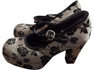 Soho Cobbler Womens Size 8 Floral Mary Jane Platform Heels Black & Taupe