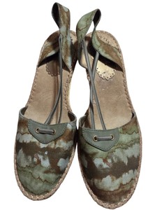 Womens Size 11M Green & Brown Printed Slingback Espadrille Wedge Sandals