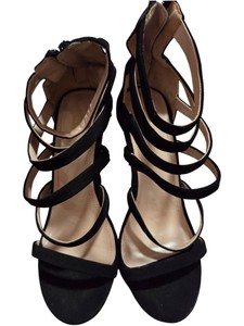 Shoe Republic LA Black Strappy Stiletto Heel Sandals Size 7.5 Back Zip