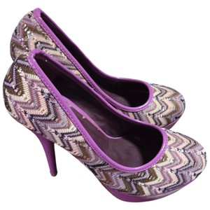 Mascotte Womens Purple Multicolor Sequined Platform Stiletto Heels Size 8.5
