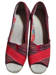 TOMS Womens Red Woven Open-Toe Espadrille Wedge Shoes Size W7