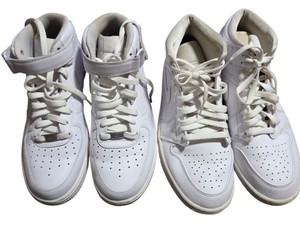 Lot of 2 NikeJordan White High-Top Sneakers  Air Force 1 Mid US 8 & Air Jordan 1 Mid US 8.5