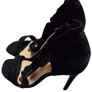 Schutz Womens Black Suede Ruffle Ankle Strap Stiletto Heels Size 6B Made in Brazil