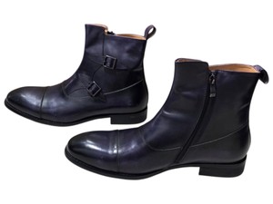 Renaissance Mens Dark Navy Leather Double Monk Strap Ankle Boots Size 42 DL341-1