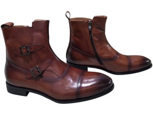 Renaissance Mens Brown Leather Double Monk Strap Ankle Boots Size 9  43