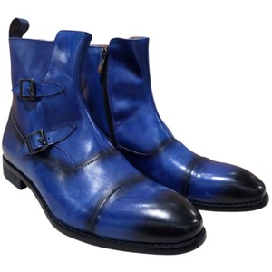 Renaissance Mens Blue Leather Double Monk Strap Ankle Boots Size 42  9