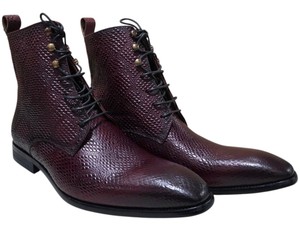 Renaissance Mens Burgundy Snakeskin-Textured Lace-Up Ankle Boots Size 42  9