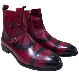 Renaissance Mens Red Burgundy Leather Double Monk Strap Ankle Boots Size 42  9